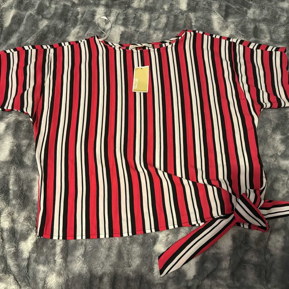 Michael Kors Blouse Hot pink, black, and white striped. NWT